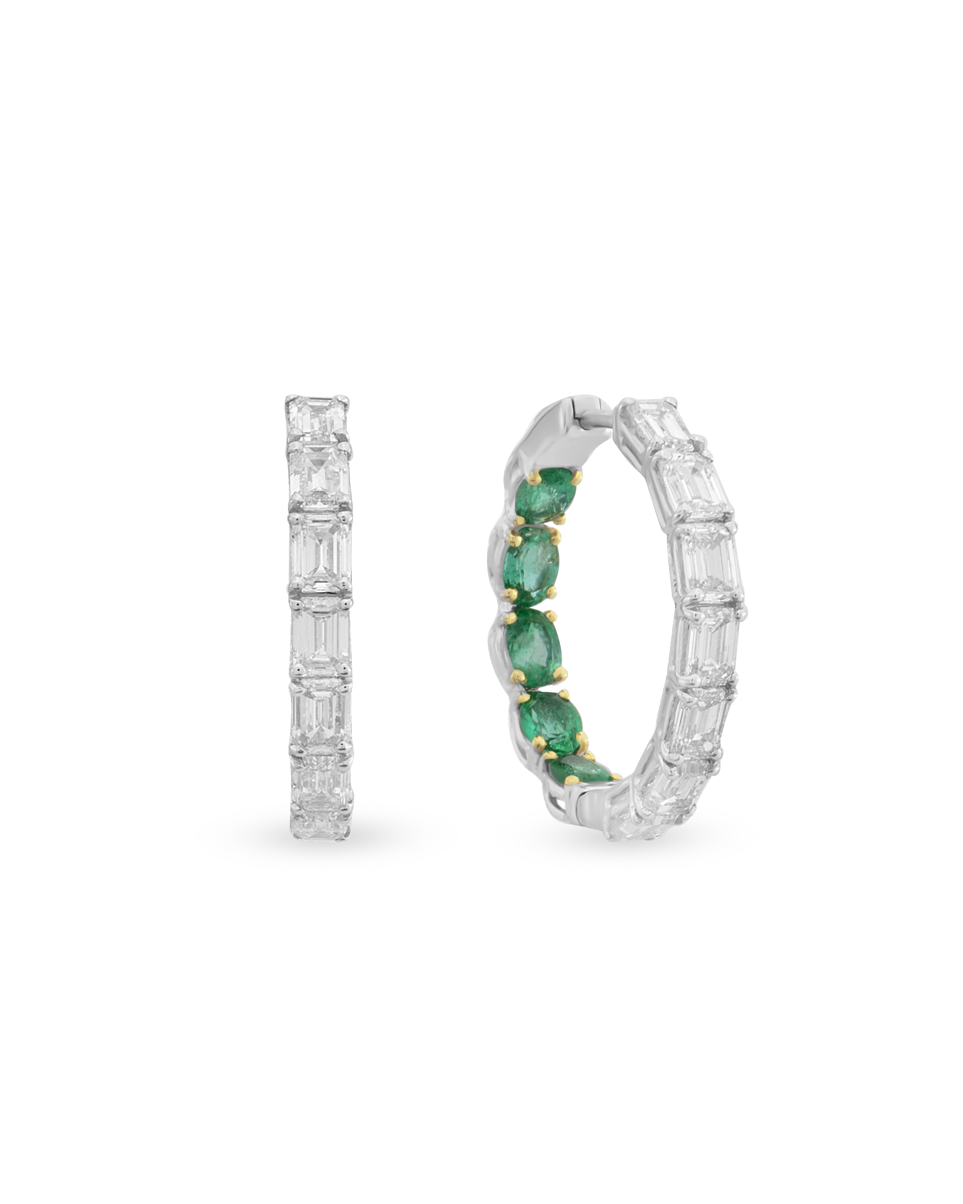 Baguette Hoop Earrings - Emerald