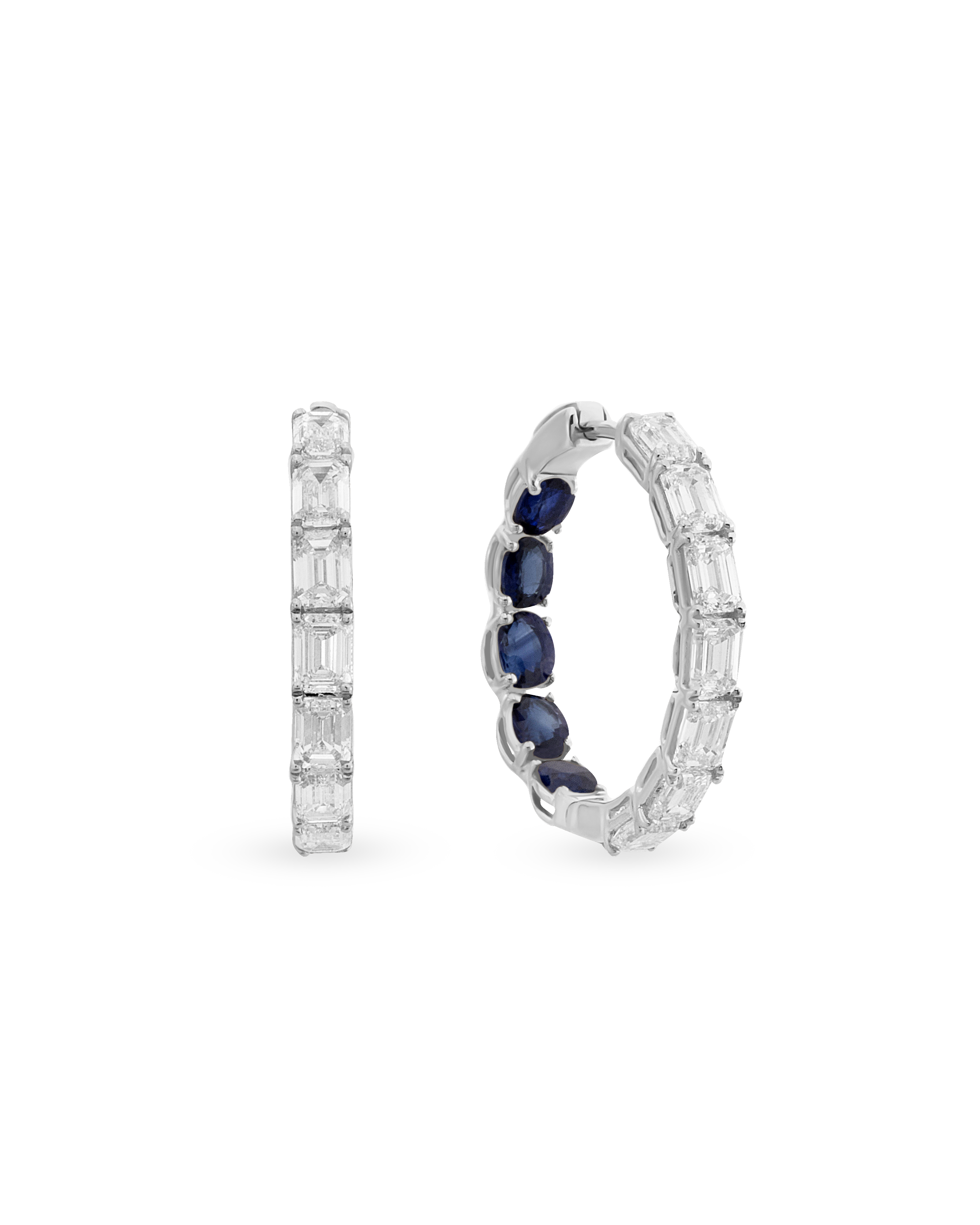 Baguette Hoop Earrings - Sapphire